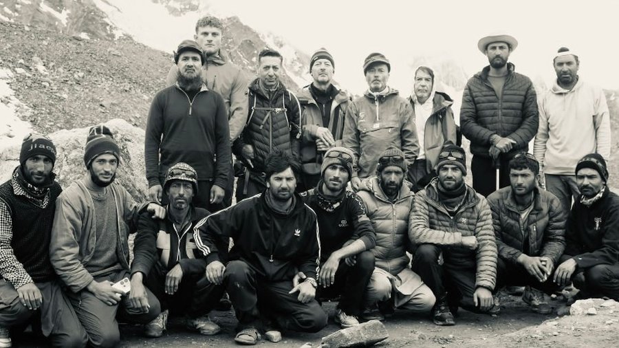 Rauf with the trekking and porter team at K2 Basecamp, Karakoram range