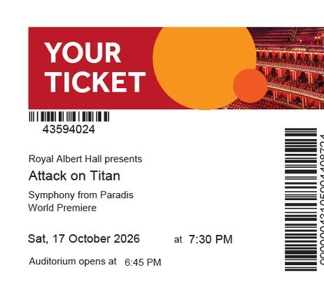 Ticket for Attack on Titan: Symphony from Paradis, Royal Albert Hall